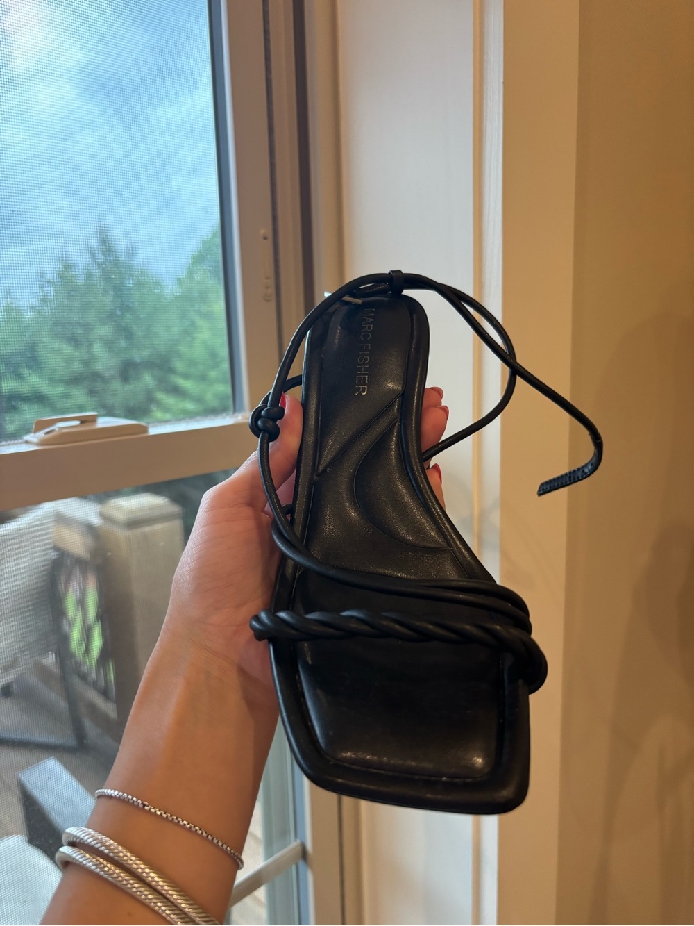 Marc Fisher Black Twisted-Strap Block Heel Sandals